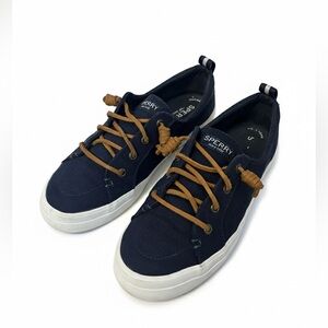 Sperry Women's Crest Vibe Navy Canvas Brown Lace-Up Sneaker | Size 7M
